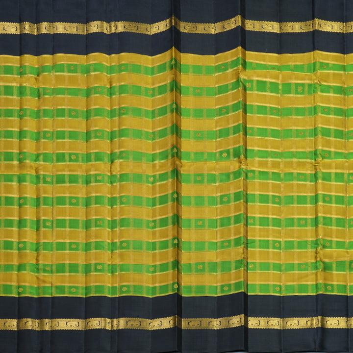 Hayagrivas Handloom Sampanga Yellow & Green Checks Kanjivaram Silk Saree KBF455F32-1