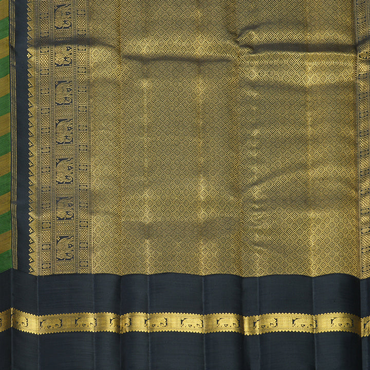 Hayagrivas Handloom Sampanga Yellow & Green Checks Kanjivaram Silk Saree KBF455F32-1