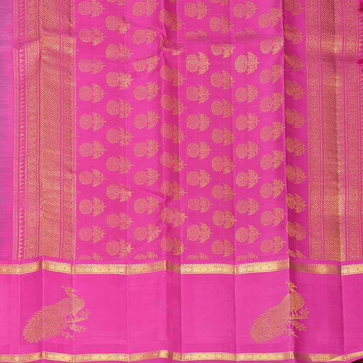 Hayagrivas Handloom Navy Blue Kanjivaram Silk Saree with Rani Pink Border KBF455F36-1