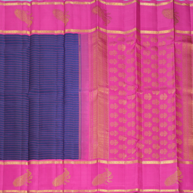 Hayagrivas Handloom Navy Blue Kanjivaram Silk Saree with Rani Pink Border KBF455F36-1