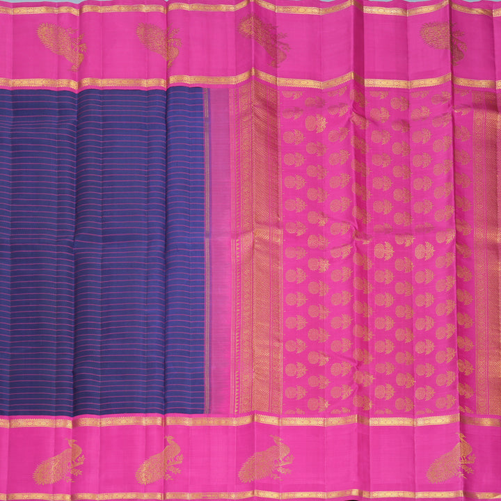 Hayagrivas Handloom Navy Blue Kanjivaram Silk Saree with Rani Pink Border KBF455F36-1