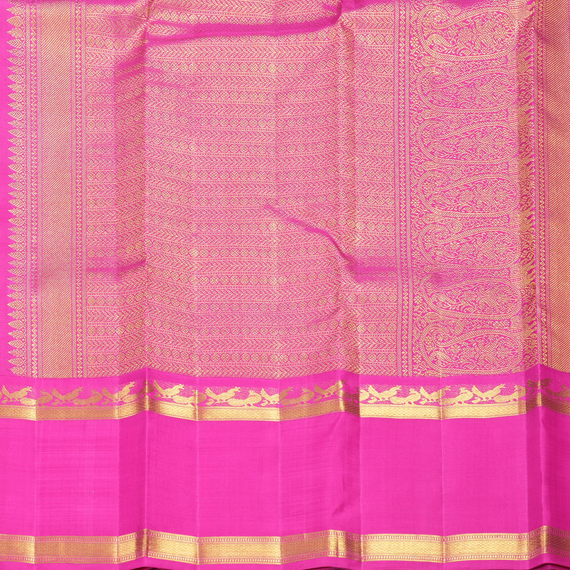 Hayagrivas Handloom Bottle Green Kanjivaram Silk Saree with Rani Pink Border KBF455F38-1