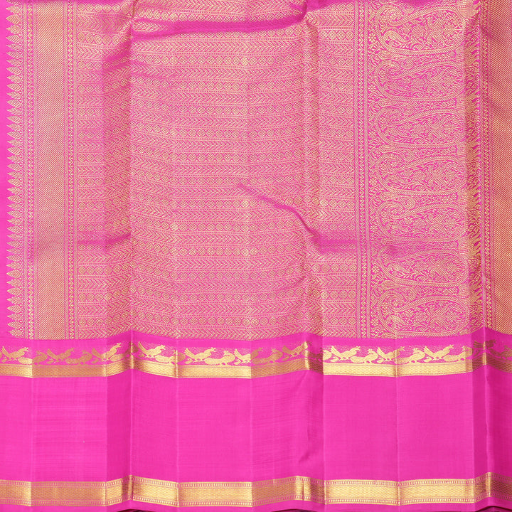 Hayagrivas Handloom Bottle Green Kanjivaram Silk Saree with Rani Pink Border KBF455F38-1