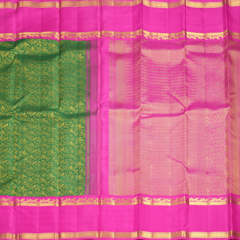 Hayagrivas Handloom Bottle Green Kanjivaram Silk Saree with Rani Pink Border KBF455F38-1