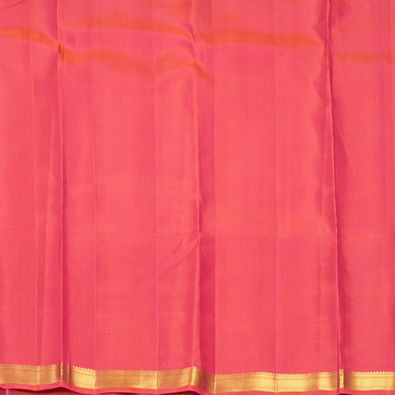 Hayagrivas Handloom Half-White Kanjivaram Silk Saree with Orangish-Pink Border KBF455F42-1