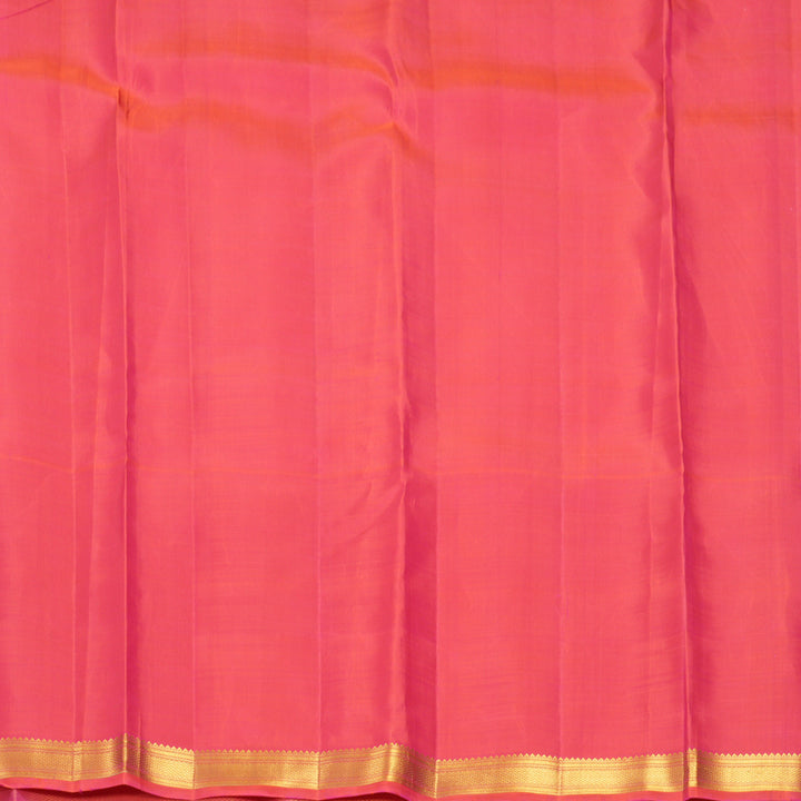 Hayagrivas Handloom Half-White Kanjivaram Silk Saree with Orangish-Pink Border KBF455F42-1