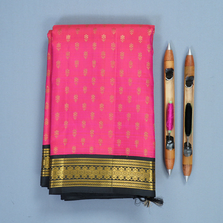 Hayagrivas Handloom Pink Kanjivaram Silk Saree with Black Border KBF455F46-1