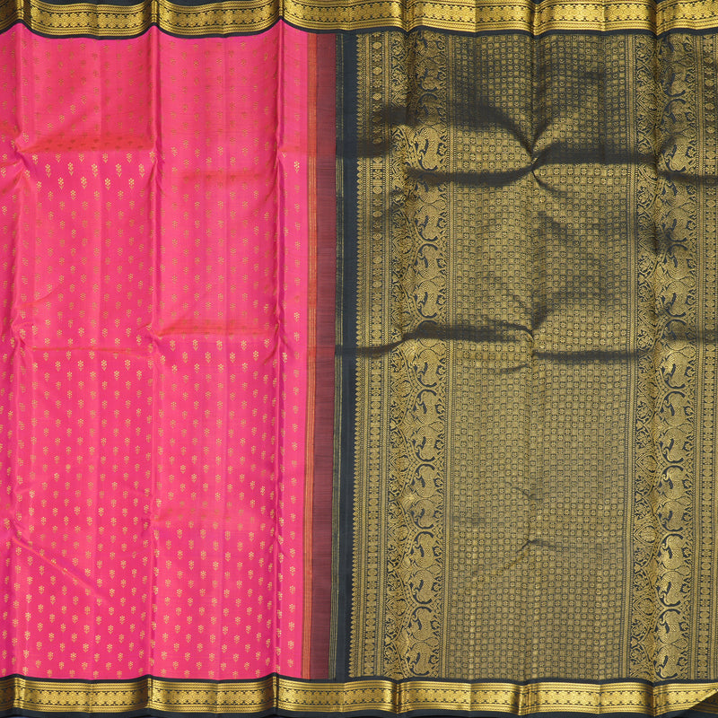 Hayagrivas Handloom Pink Kanjivaram Silk Saree with Black Border KBF455F46-1
