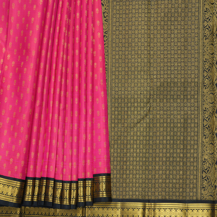 Hayagrivas Handloom Pink Kanjivaram Silk Saree with Black Border KBF455F46-1