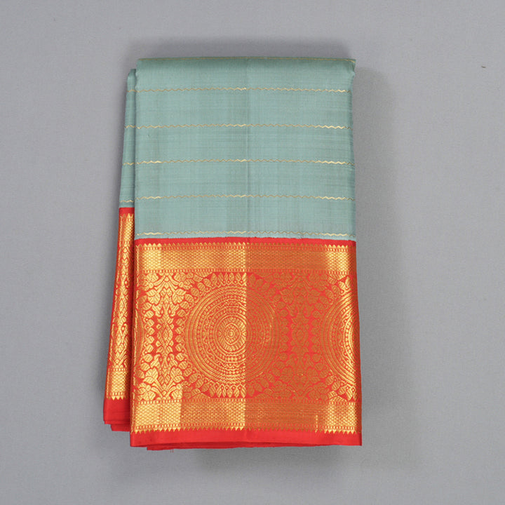 Hayagrivas Handloom Cement Green Kanjivaram Silk Saree with Red Border KBF455F5-1
