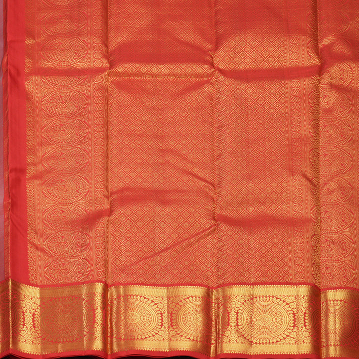 Hayagrivas Handloom Cement Green Kanjivaram Silk Saree with Red Border KBF455F5-1