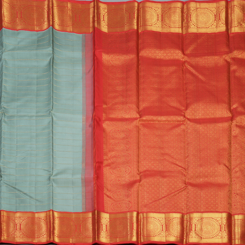 Hayagrivas Handloom Cement Green Kanjivaram Silk Saree with Red Border KBF455F5-1