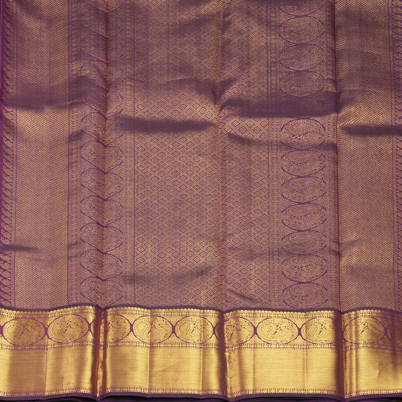 Hayagrivas Handloom Sandal Beige Kanjivaram Silk Saree with Purple Border KBF455F51-1