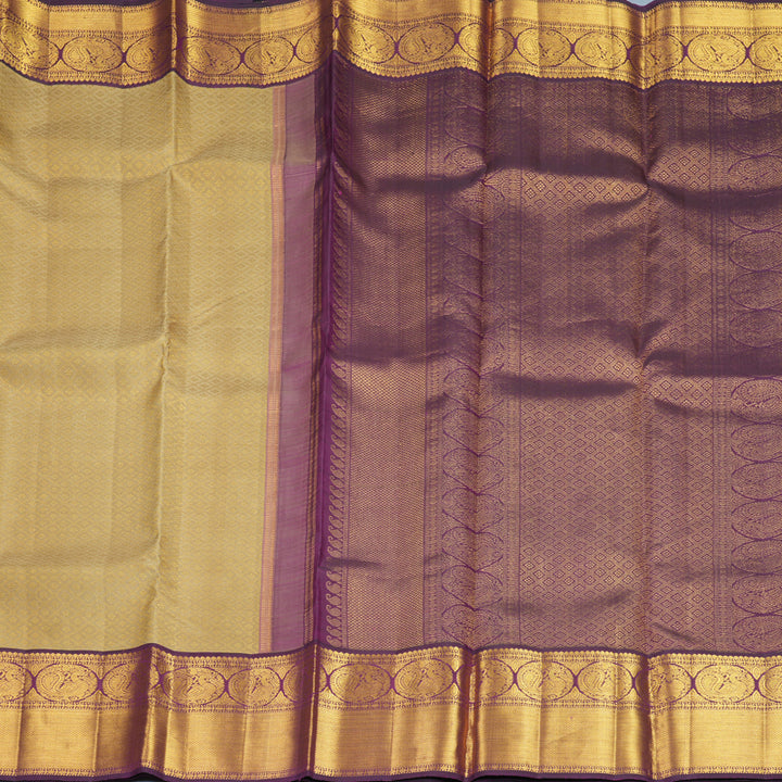 Hayagrivas Handloom Sandal Beige Kanjivaram Silk Saree with Purple Border KBF455F51-1
