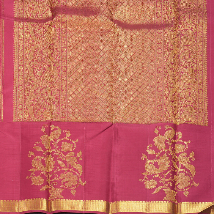 Hayagrivas Handloom Yellow Kanjivaram Silk Saree with Maroon Border KBF455F52-1