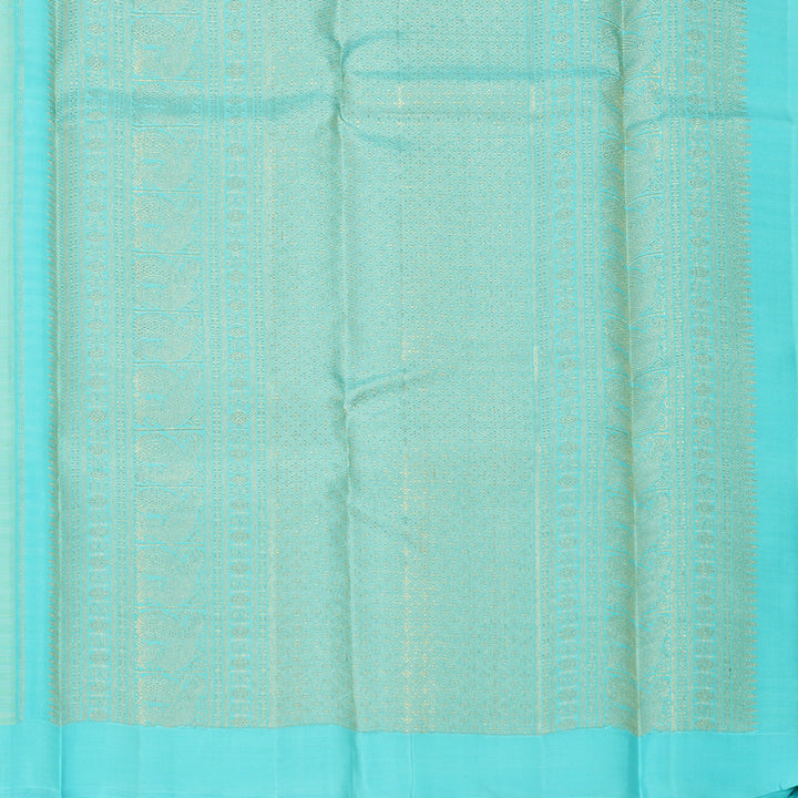 Hayagrivas Handloom Pista Green Checks Kanjivaram Silk Saree with Sky Blue Border KBF455F53-1