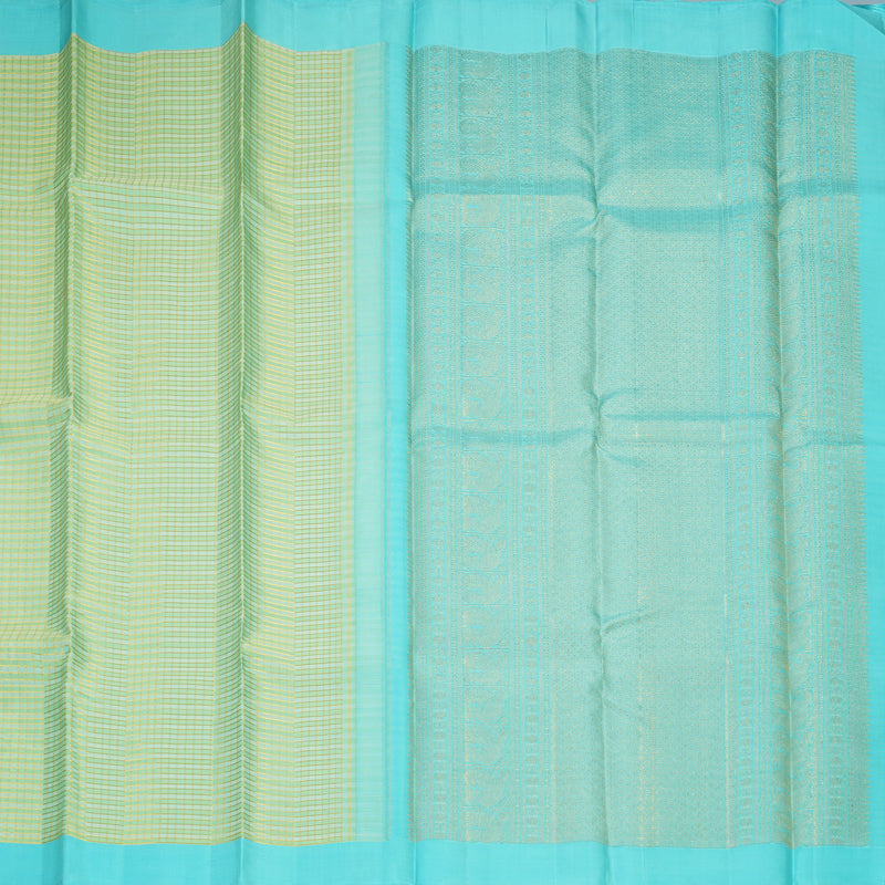 Hayagrivas Handloom Pista Green Checks Kanjivaram Silk Saree with Sky Blue Border KBF455F53-1