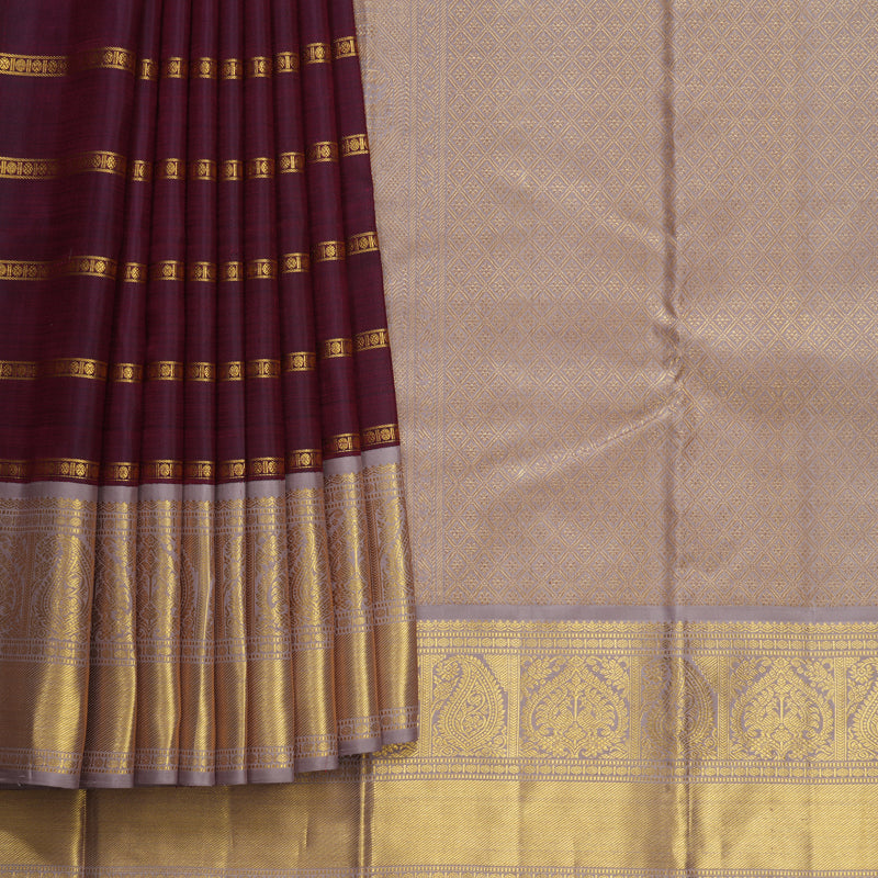 Hayagrivas Handloom Maroon Kanjivaram Silk Saree with Onion Pink Border KBF455F8-1