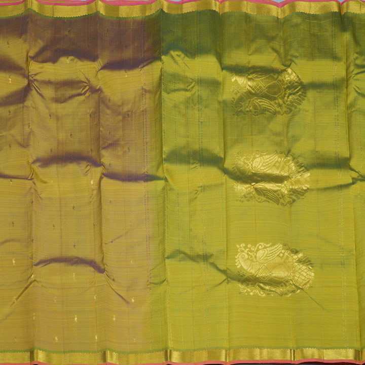 Hayagrivas Handloom Olive Yellow Kanjivaram Silk Saree KBF45D3-7