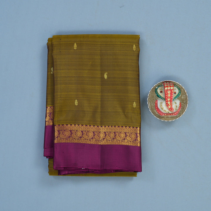 Hayagrivas Handloom Mehandi Green Kanjivaram Silk Saree with Purple Border KBF45D5-7