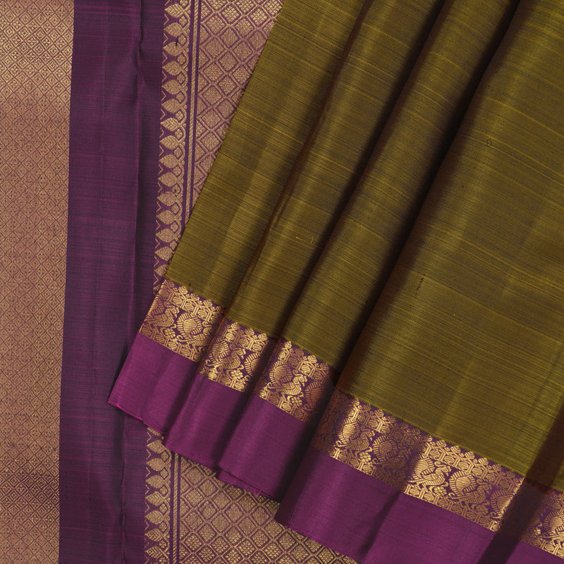 Hayagrivas Handloom Mehandi Green Kanjivaram Silk Saree with Purple Bo ...