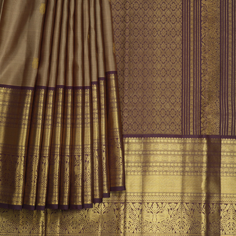 Hayagrivas Handloom Light Brown Kanjivaram Silk Saree with Coffee Brown Border KBF462F2-1
