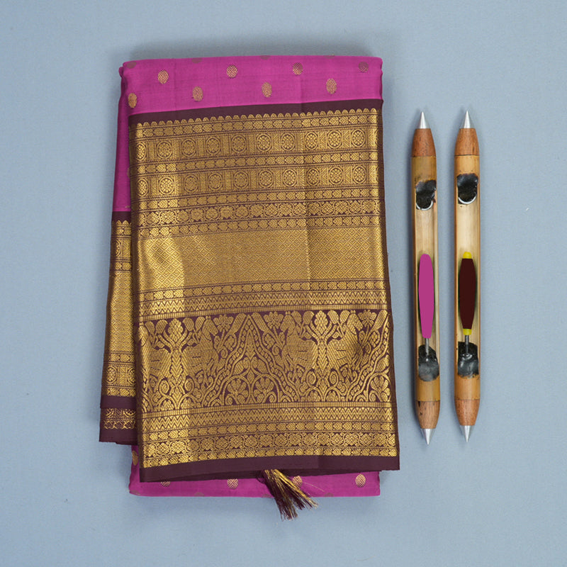 Hayagrivas Handloom Magenta Kanjivaram Silk Saree with Coffee Brown Border KBF462F3-5