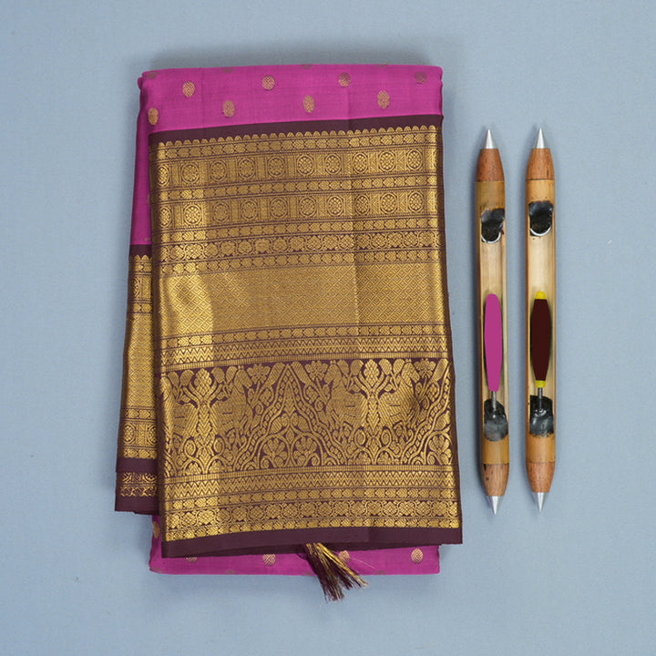 Hayagrivas Handloom Magenta Kanjivaram Silk Saree with Coffee Brown Border KBF462F3-5