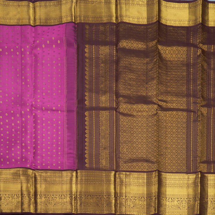 Hayagrivas Handloom Magenta Kanjivaram Silk Saree with Coffee Brown Border KBF462F3-5