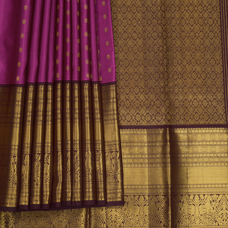 Hayagrivas Handloom Magenta Kanjivaram Silk Saree with Coffee Brown Border KBF462F3-5