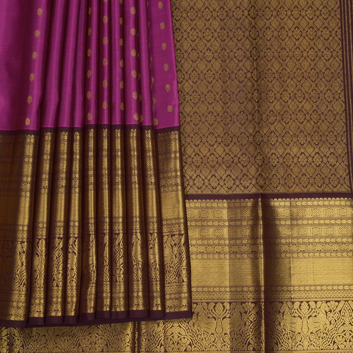 Hayagrivas Handloom Magenta Kanjivaram Silk Saree with Coffee Brown Border KBF462F3-5