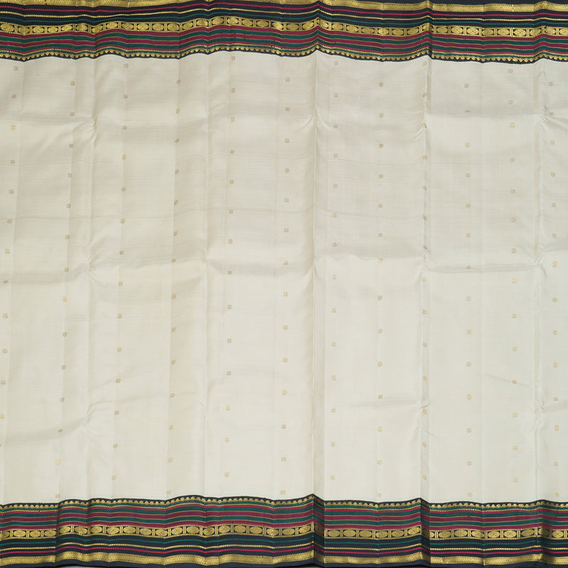 Hayagrivas Handloom Half-White Kanjivaram Silk Saree with Karum Neelam Border KBF463F3-1