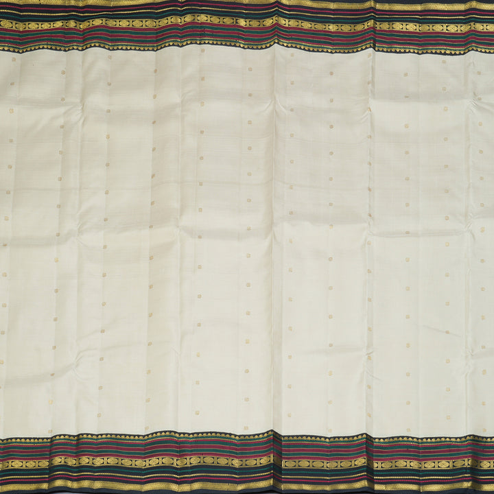 Hayagrivas Handloom Half-White Kanjivaram Silk Saree with Karum Neelam Border KBF463F3-1