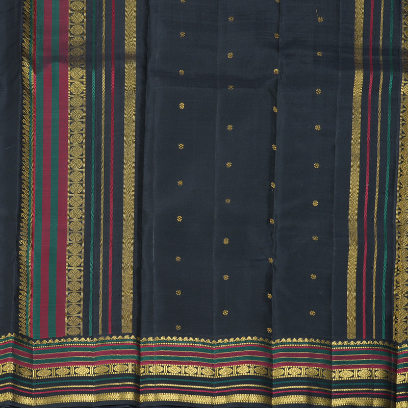 Hayagrivas Handloom Half-White Kanjivaram Silk Saree with Karum Neelam Border KBF463F3-1