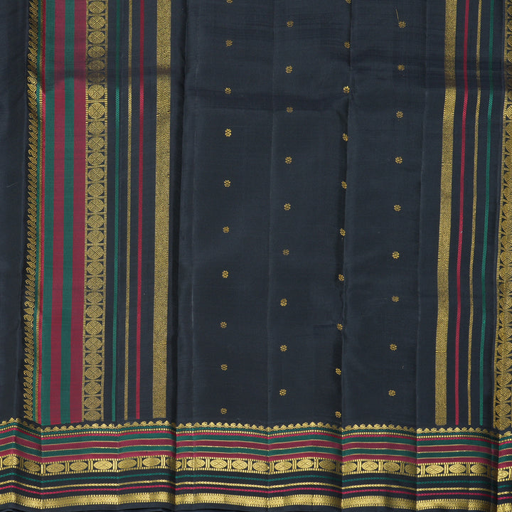 Hayagrivas Handloom Half-White Kanjivaram Silk Saree with Karum Neelam Border KBF463F3-1