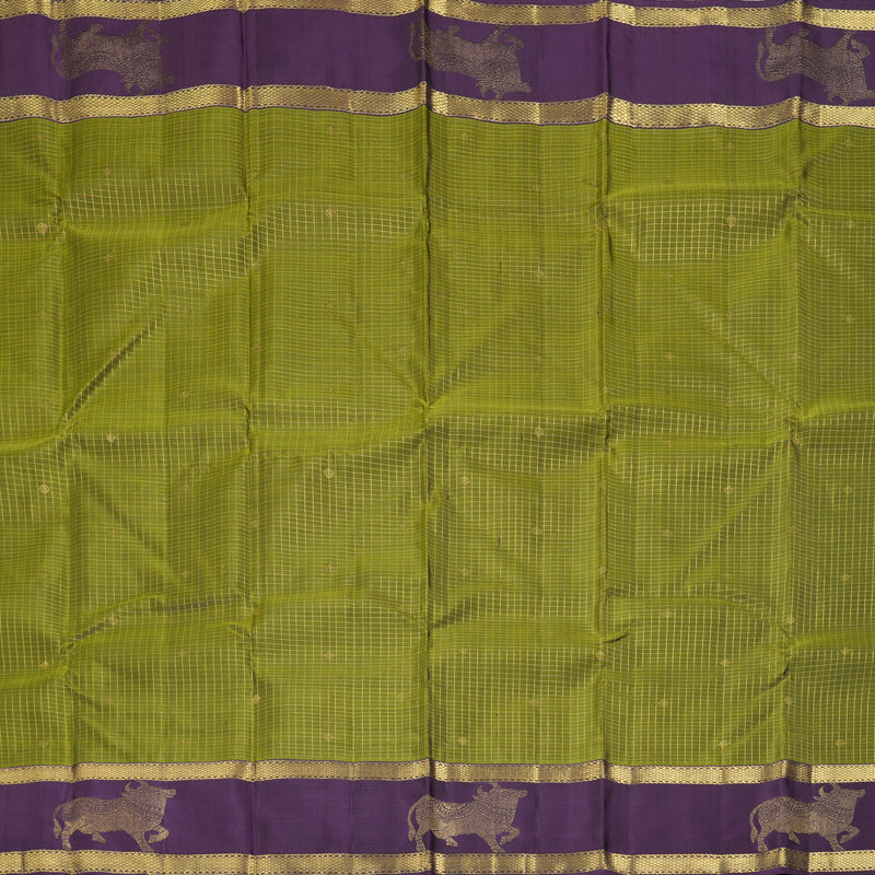 Hayagrivas Handloom Olive Green Kanjivaram Silk Saree with Purple Border KBF463F5-1