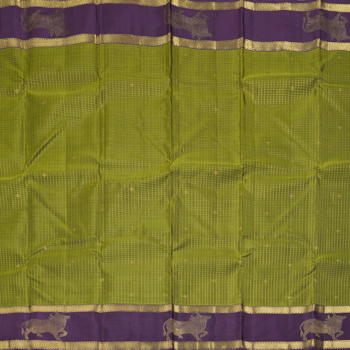 Hayagrivas Handloom Olive Green Kanjivaram Silk Saree with Purple Border KBF463F5-1