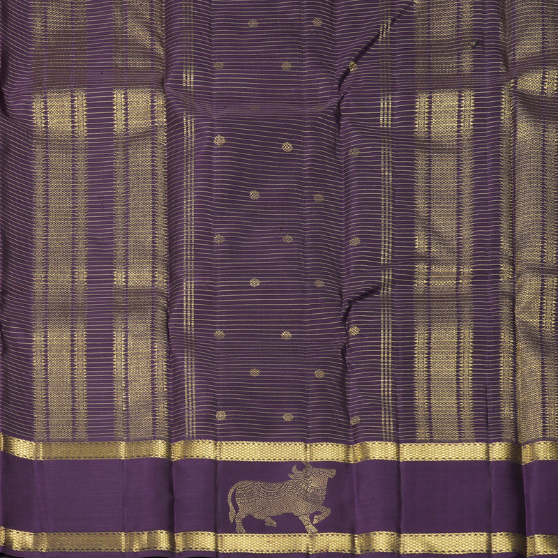 Hayagrivas Handloom Olive Green Kanjivaram Silk Saree with Purple Border KBF463F5-1