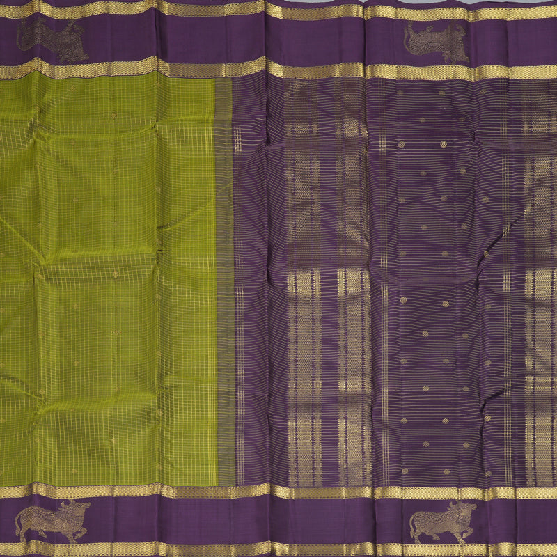 Hayagrivas Handloom Olive Green Kanjivaram Silk Saree with Purple Border KBF463F5-1