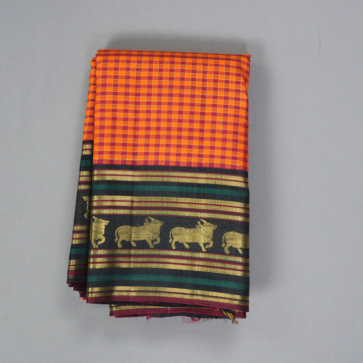 Hayagrivas Handloom Maroon & Orange Checks Kanjivaram Silk Saree KBF463F6-1
