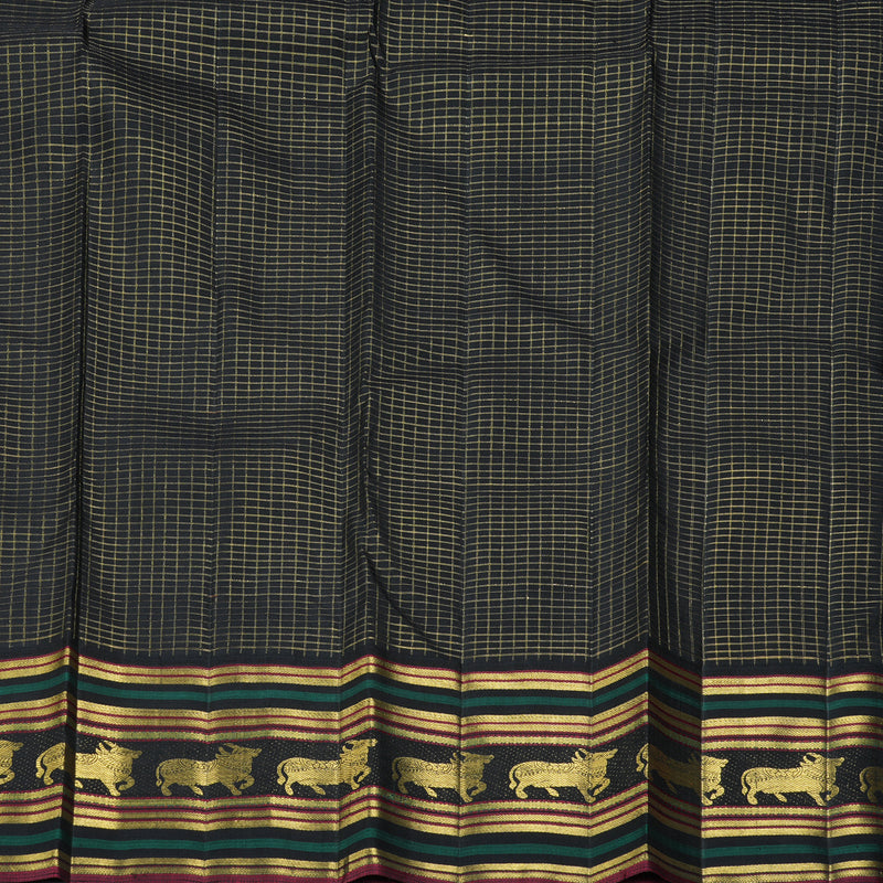 Hayagrivas Handloom Maroon & Orange Checks Kanjivaram Silk Saree KBF463F6-1