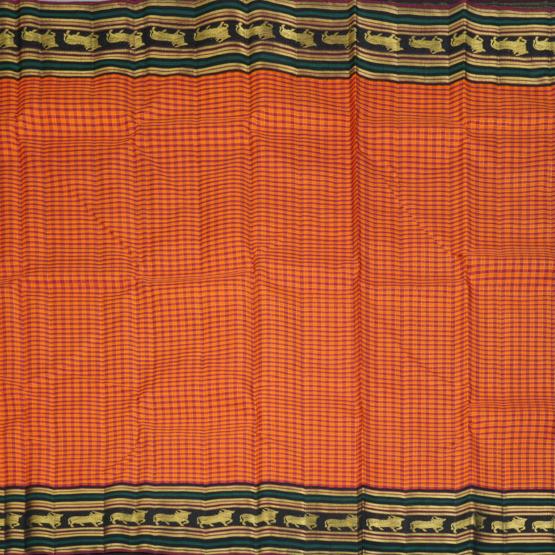 Hayagrivas Handloom Maroon & Orange Checks Kanjivaram Silk Saree KBF463F6-1