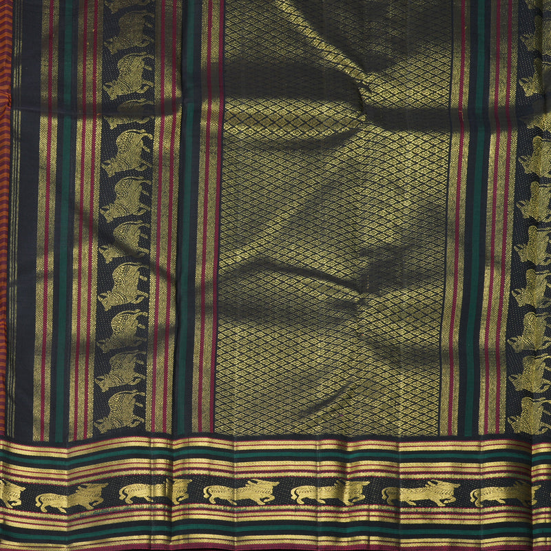 Hayagrivas Handloom Maroon & Orange Checks Kanjivaram Silk Saree KBF463F6-1