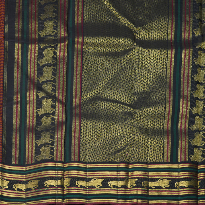Hayagrivas Handloom Maroon & Orange Checks Kanjivaram Silk Saree KBF463F6-1