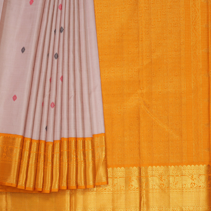 Hayagrivas Handloom Onion Pink Kanjivaram Silk Saree with Turmeric Yellow Border KBF464F1-1