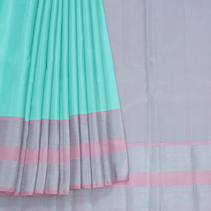 Hayagrivas Handloom Powder Blue Kanjivaram Silk Saree with Lilac-Pink Border KBF464F2-2