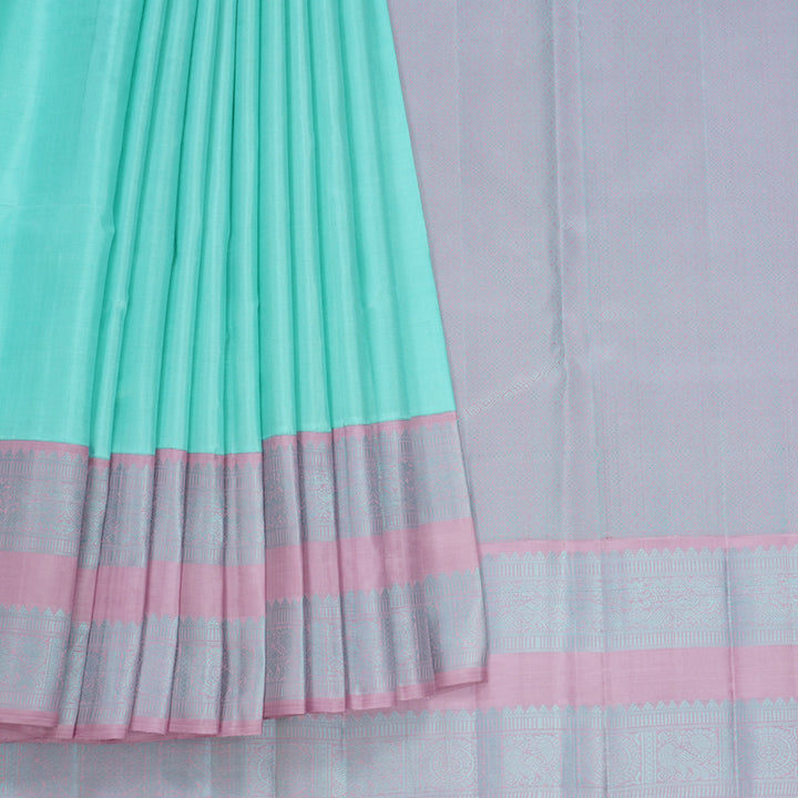 Hayagrivas Handloom Powder Blue Kanjivaram Silk Saree with Lilac-Pink Border KBF464F2-2