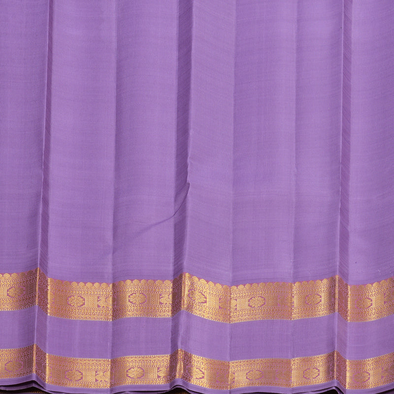 Hayagrivas Handloom Peach-Yellow Kanjivaram Silk Saree with Lilac Border KBF464F4-1
