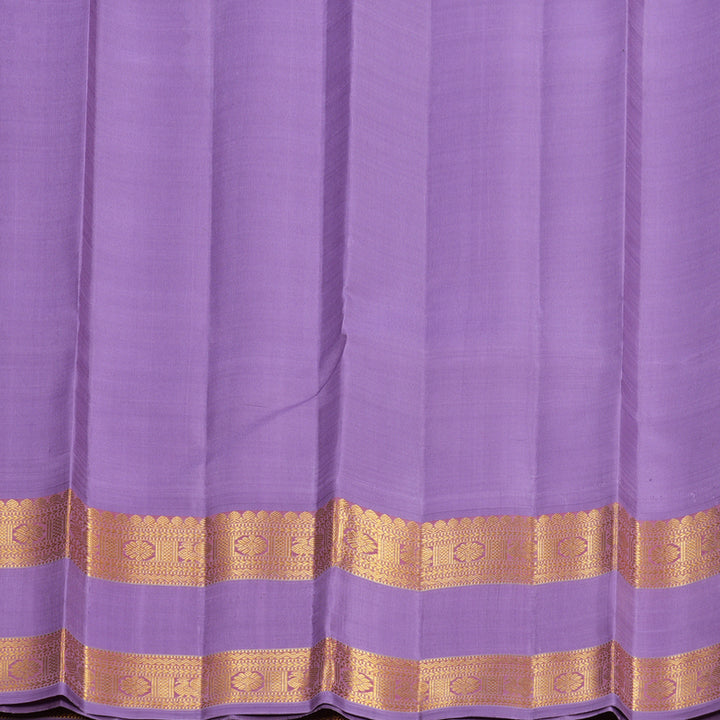 Hayagrivas Handloom Peach-Yellow Kanjivaram Silk Saree with Lilac Border KBF464F4-1