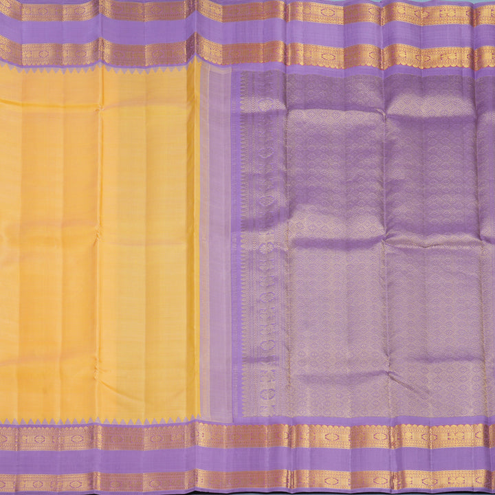 Hayagrivas Handloom Peach-Yellow Kanjivaram Silk Saree with Lilac Border KBF464F4-1